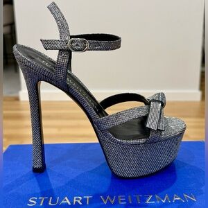Stuart Weitzman Glittering Silver Platform Sandals